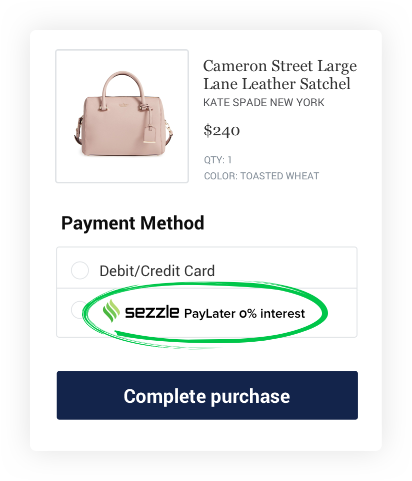 Sezzle Shop Now. Pay Later. No Interest. No Fees if paid on time. No Credit Check. 4 payments